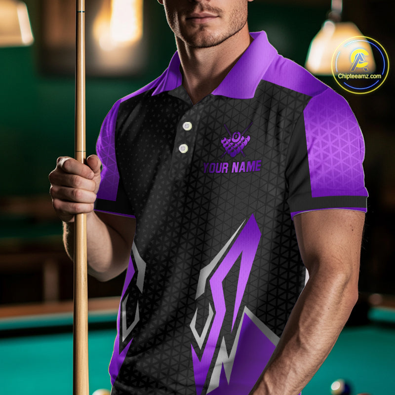 Black Purple 8 Ball Pool Crown Billiard Shirt For Men Custom Billiard Jersey Team Polo & 1/4 Zip TDM4323