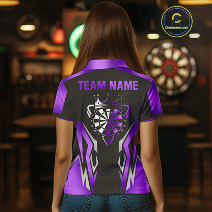 Black And Purple Funny Crown Darts Shirt For Women Custom Darts Jerseys Team Polo & Quarter Zip TDM4326