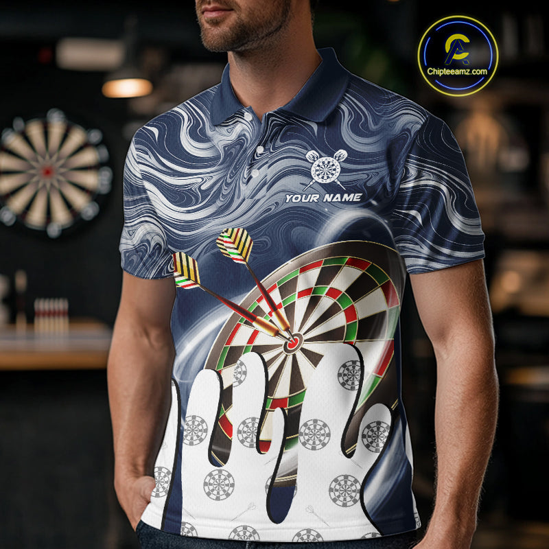 Personalized Marble Swirl Dart Shirts For Men Custom Funny Darts Team Jersey Polo & 1/4 Zip |Blue TDM4161