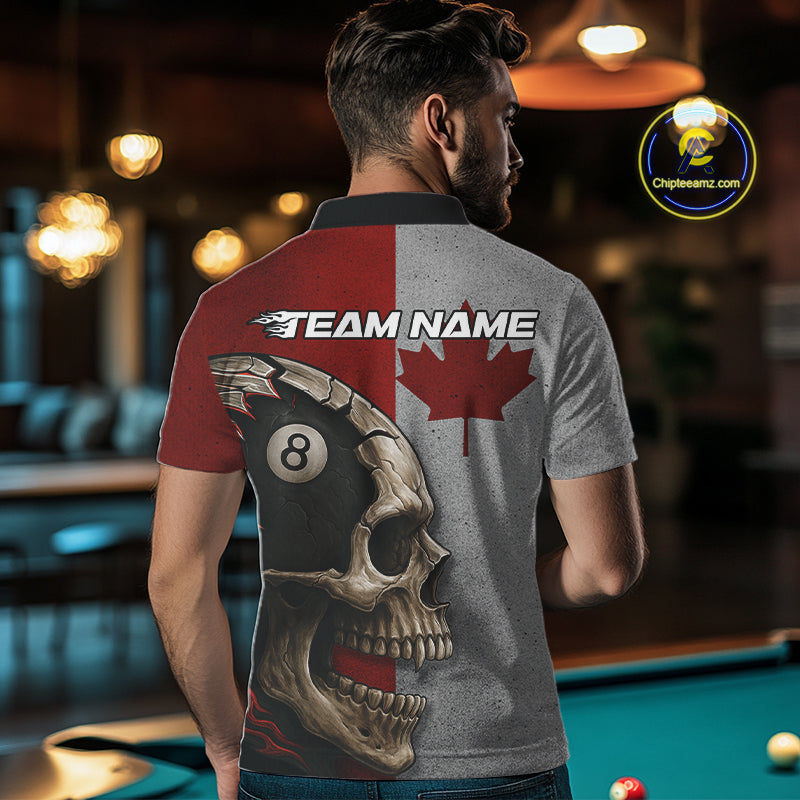 Personalized Grunge Canada Flag Skull Billiard Shirt For Men, 8 Ball Patriotic Pool Team Jerseys TDM4157
