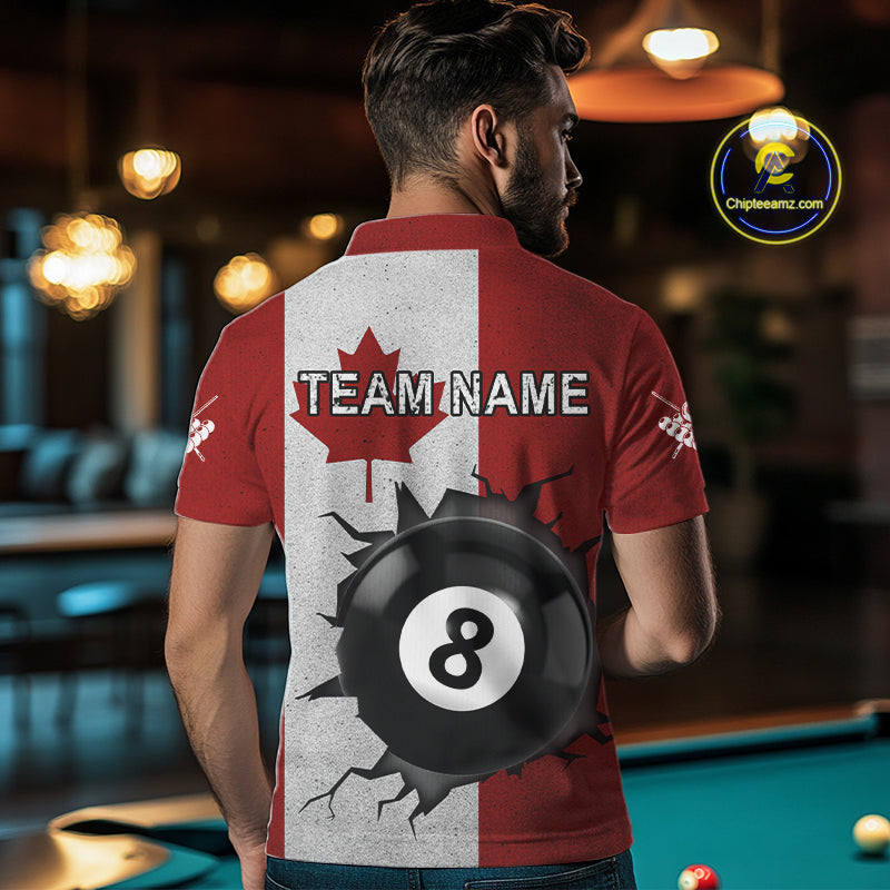 Personalized Grunge Canada Flag Billiard Shirt For Men Custom Funny 8 Ball Pool Team Jersey TDM4175