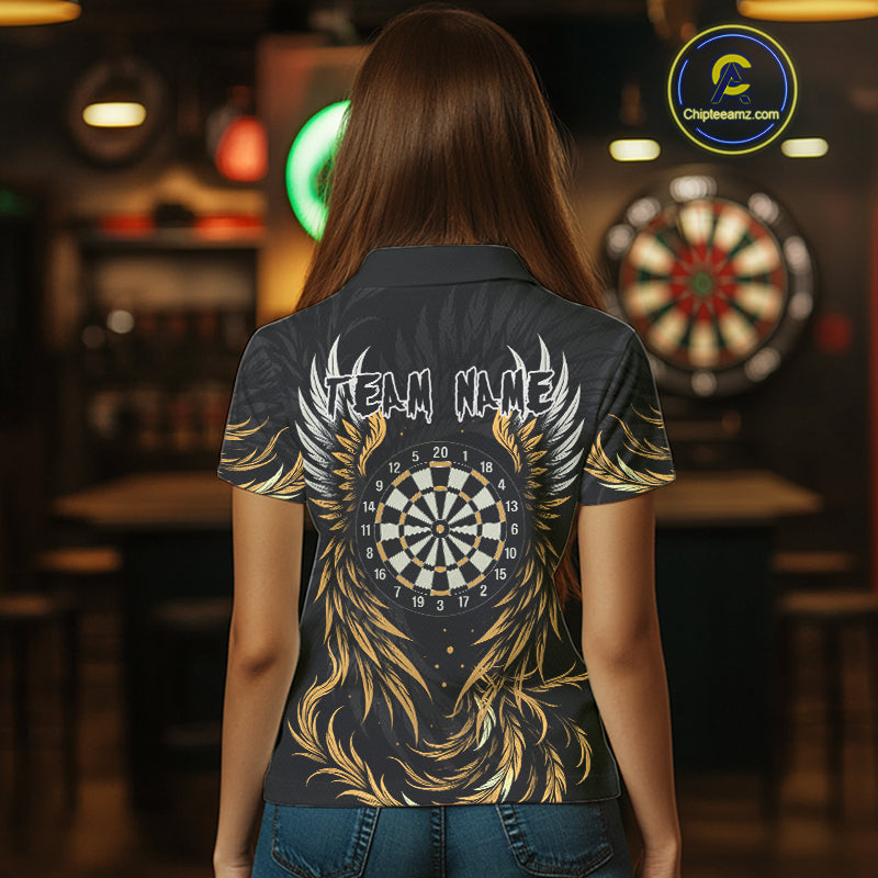 Personalized Phoenix Dartboard Wings Women's Dart Shirts Custom Yellow And Black Darts Team Jerseys TDM4585