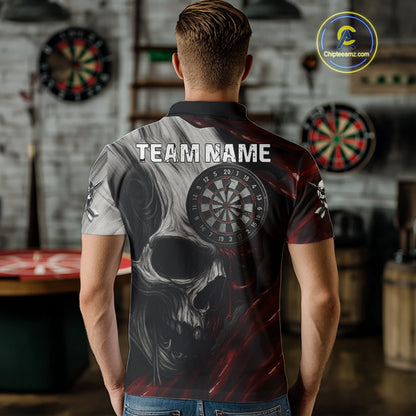 Personalized Gothic Skull Darts Shirt For Men Custom Darts Jersey Team Uniform Polo & 1/4 Zip|Red TDM4379