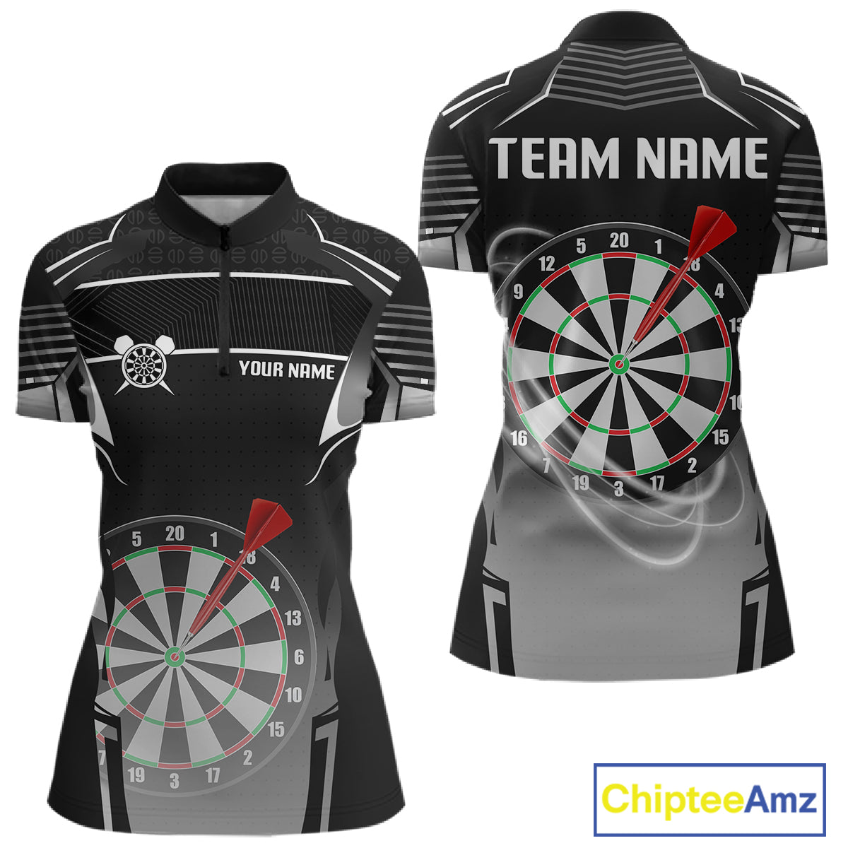 Black And White Dartboard Lights Custom Darts Polo & Quarter Zip For Women, 3D Darts Team Jersey TDM4802