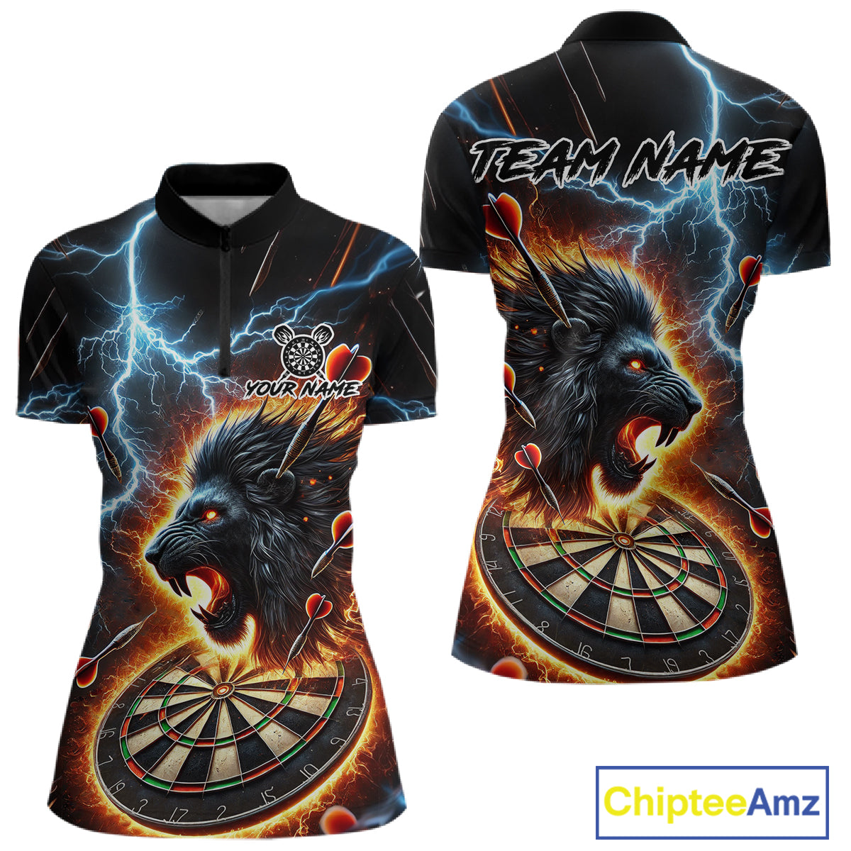 Personalized Thunder Lightning Lion Darts Shirt For Women Custom Darts League Jersey Polo & 1/4 Zip TDM4619