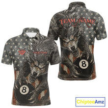 Load image into Gallery viewer, Personalized Vintage American Flag Wolf Billiard Shirt For Men, 8 Ball Pool Billiard Team Jerseys TDM4242