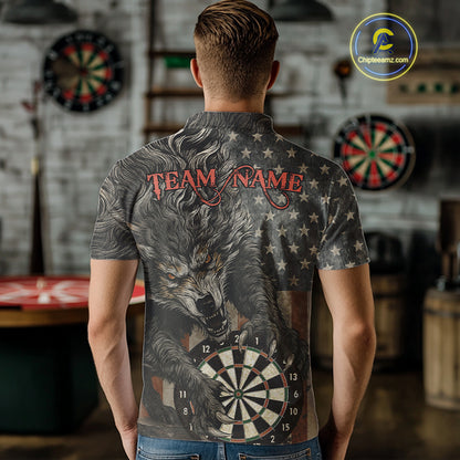 Personalized Vintage American Flag Wolf Darts Shirt For Men, Patriotic Dart Team Jerseys TDM4243