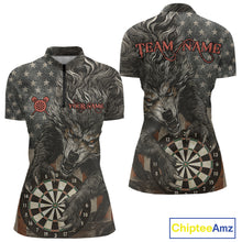Load image into Gallery viewer, Personalized Vintage American Flag Wolf Darts Shirt For Women, Patriotic Dart Team Jerseys TDM4243
