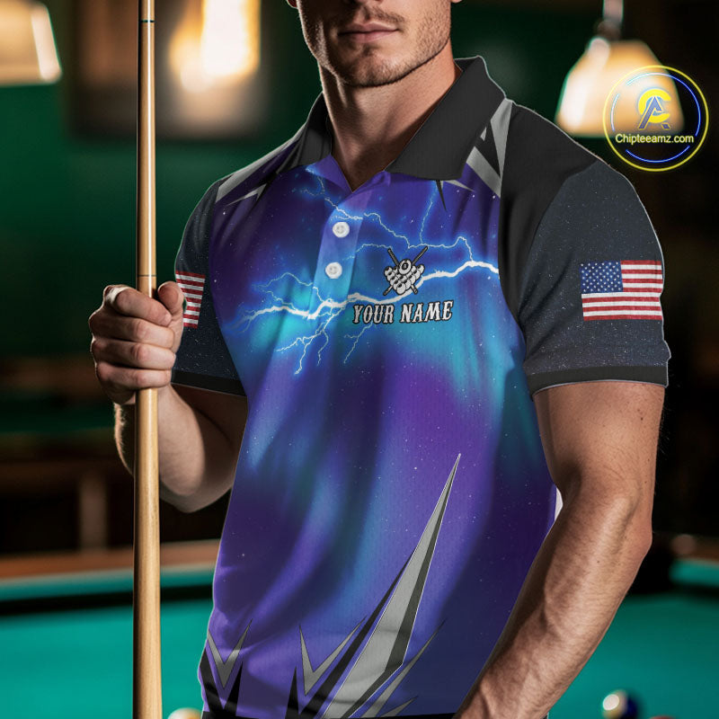 Personalized Blue Purple Galaxy Lightning Billiard Shirt For Men Custom Team League Pool Jersey TDM4261
