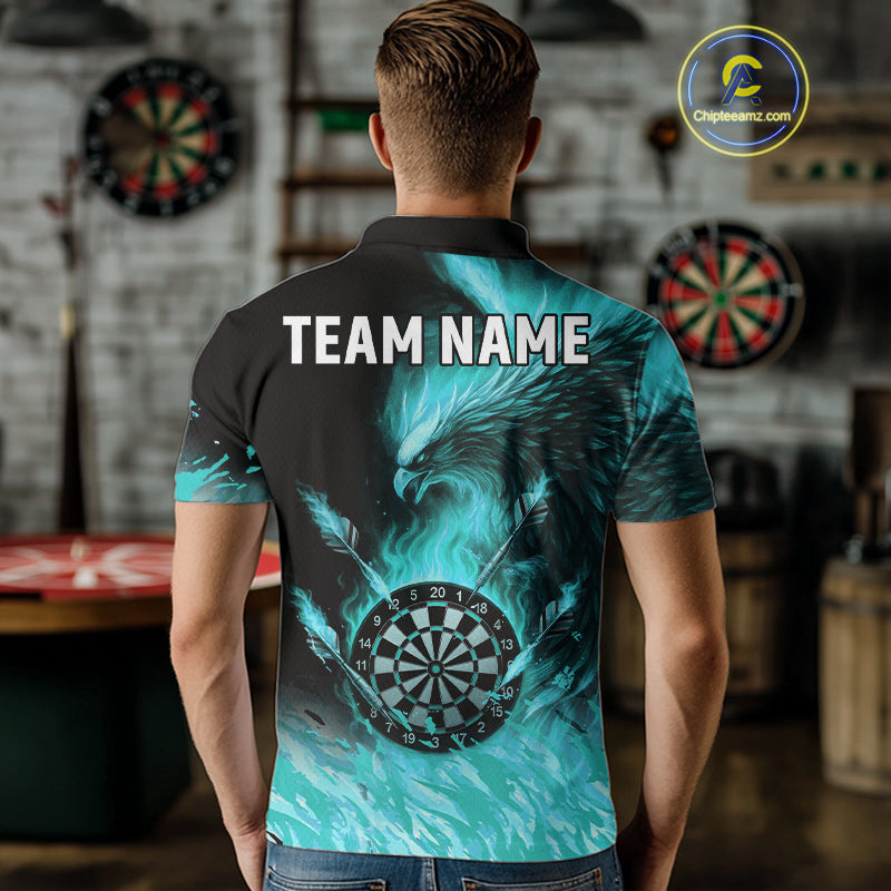 Turquoise Flaming Phoenix Darts Jerseys Custom Darts Shirt For Men, Darts Team Polo & Quarter Zip TDM4662