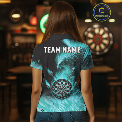 Turquoise Flaming Phoenix Darts Jerseys Custom Darts Shirt For Women, Darts Team Polo & Quarter Zip TDM4662