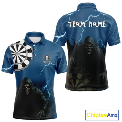 Black And Navy Skeleton Dartboard Darts Shirt For Men - Custom Team & Player Name NYN0351