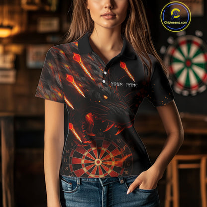 Black And Orange Panther Fire Dart Shirt For Women Custom 3D Dart League Team Jersey Polo & 1/4 Zip TDM4269