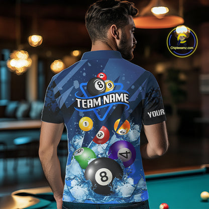 Blue Billiard Jerseys For Men Custom 3D Pool Balls Billiard Shirts Team Polo & Quarter Zip TDM4087