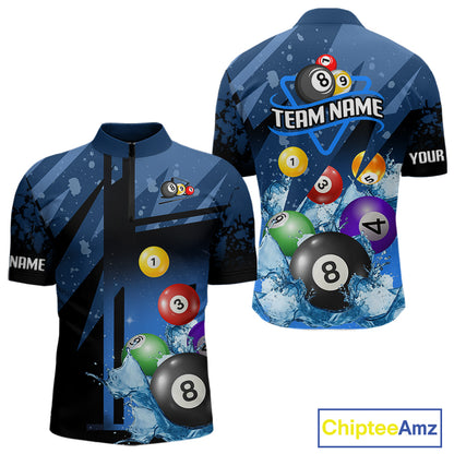 Blue Billiard Jerseys For Men Custom 3D Pool Balls Billiard Shirts Team Polo & Quarter Zip TDM4087