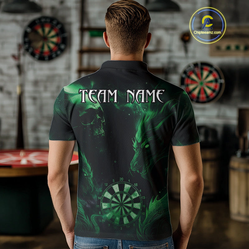 Black Green Custom Dragon Darts Shirt For Men, Darts Jersey Pocket Option TDM4448