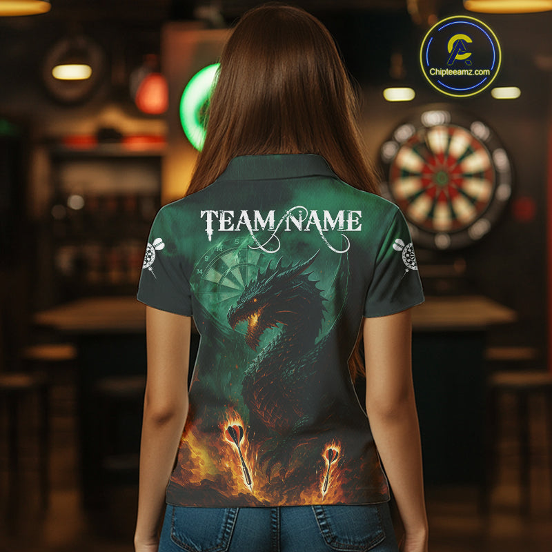 Personalized Fiery Arrow Dragon Green Darts Shirt For Women Custom Darts Jersey Team Polo & 1/4 Zip TDM4450