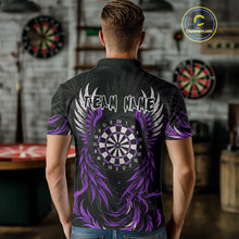 Load image into Gallery viewer, Personalized Phoenix Dartboard Wings Men's Dart Shirts Custom Black And Purple Darts Team Jerseys TDM4272