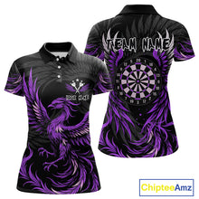 Load image into Gallery viewer, Personalized Phoenix Dartboard Wings Women's Dart Shirts Custom Black And Purple Darts Team Jerseys TDM4272