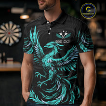 Load image into Gallery viewer, Personalized Phoenix Dartboard Wings Men's Dart Shirts Custom Black &amp; Turquoise Darts Team Jerseys TDM4273