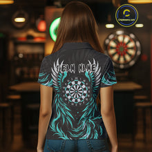 Load image into Gallery viewer, Personalized Phoenix Dartboard Wings Women's Dart Shirts Custom Black &amp; Turquoise Darts Team Jerseys TDM4273