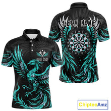 Load image into Gallery viewer, Personalized Phoenix Dartboard Wings Men's Dart Shirts Custom Black &amp; Turquoise Darts Team Jerseys TDM4273