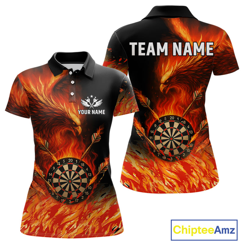 Orange Flaming Phoenix Darts Jerseys Custom Darts Shirt For Women, Darts Team Polo & Quarter Zip TDM4290