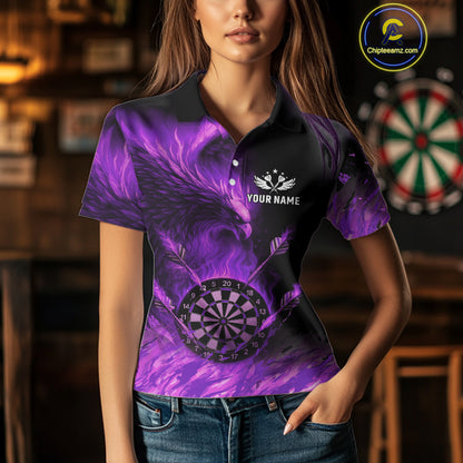 Purple Flaming Phoenix Darts Jerseys Custom Darts Shirt For Women, Darts Team Polo & Quarter Zip TDM4291