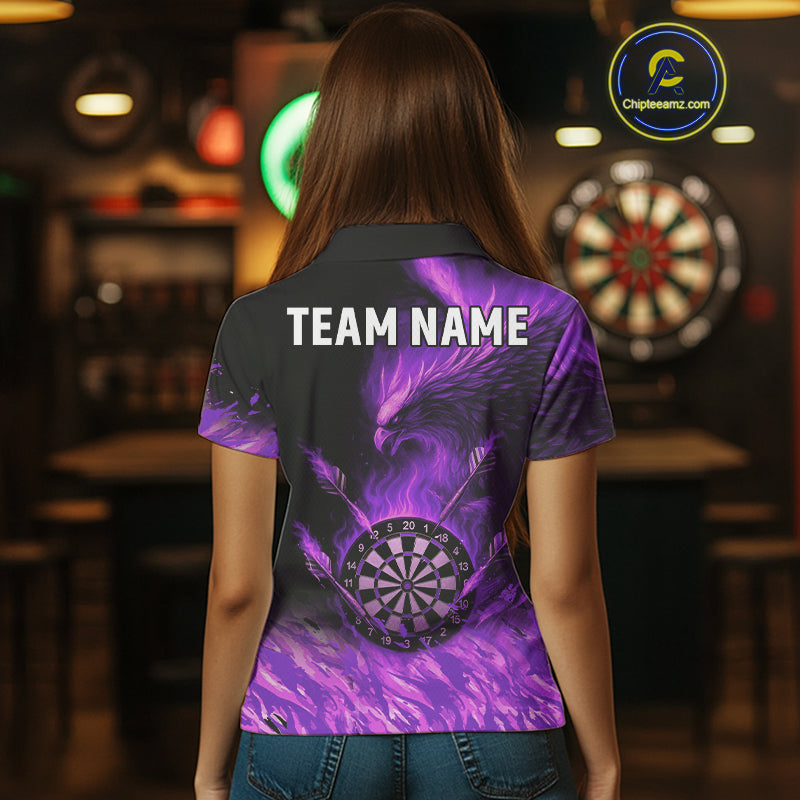 Purple Flaming Phoenix Darts Jerseys Custom Darts Shirt For Women, Darts Team Polo & Quarter Zip TDM4291