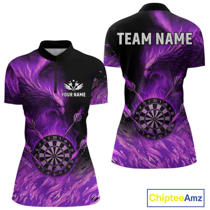 Purple Flaming Phoenix Darts Jerseys Custom Darts Shirt For Women, Darts Team Polo & Quarter Zip TDM4291