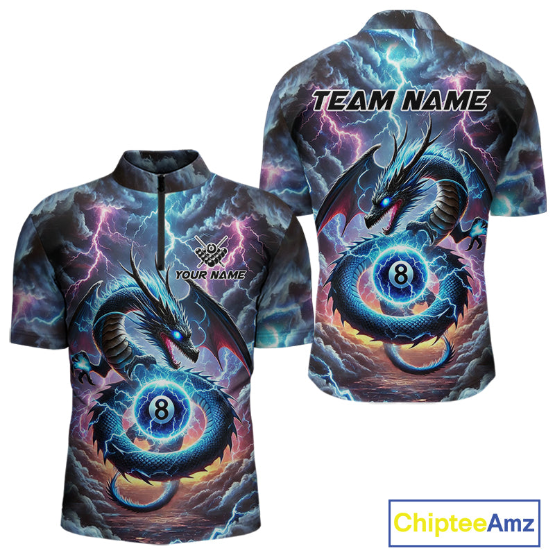 Personalized Blue Purple Thunder Lightning Dragon Billiard Shirt For Men, 8 Ball Pool Team Jersey TDM4483