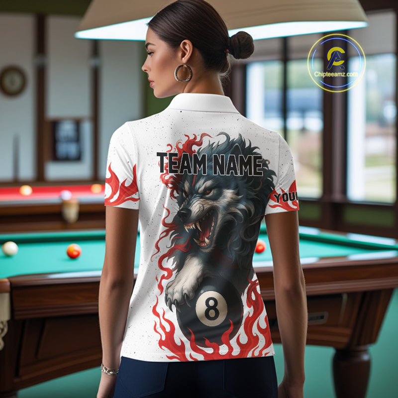 Personalized Wolf Flaming 8 Ball Billiard Shirts For Women Custom Billiard Pool Team Jersey |Red TDM4111