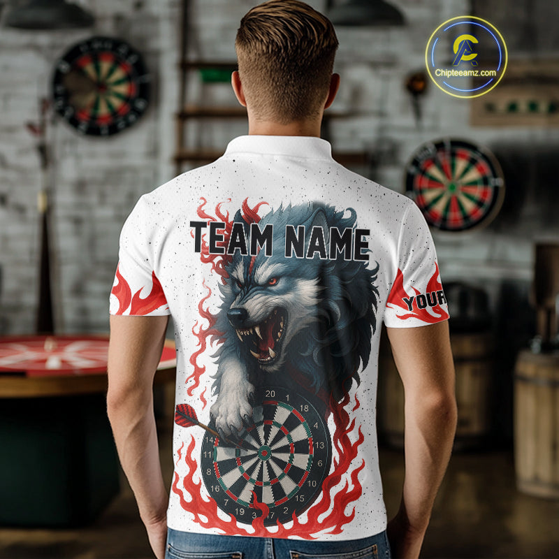 Personalized Wolf Flaming Dart Shirts For Men Custom Darts Jerseys Team Polo & Quarter Zip | Red TDM4112