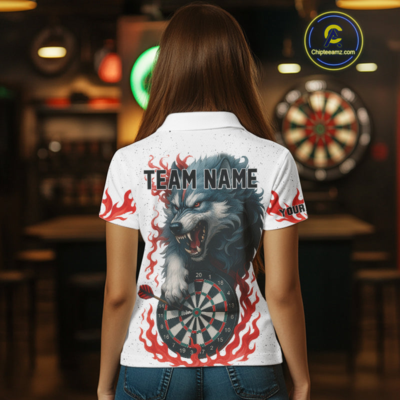 Personalized Wolf Flaming Dart Shirts For Women Custom Darts Jerseys Team Polo & Quarter Zip | Red TDM4112