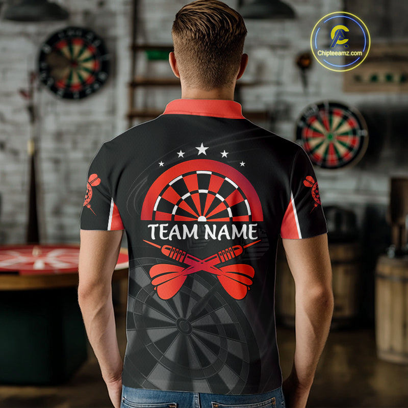 Black And Red Darts Jersey For Men Custom Team Polo & Quarter Zip Darts Shirt Uniform TDM4488