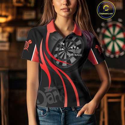 Black And Red Darts Jersey For Women Custom Team Polo & Quarter Zip Darts Shirt Uniform TDM4488