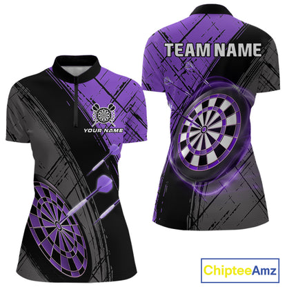 Grunge Purple Black Dartboard Light Women Dart Polo & 1/4 Zip Custom Dart Shirt For Team Dart Jersey TDM4126