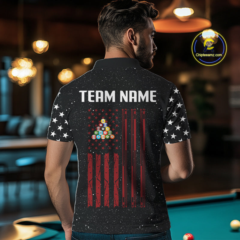 Grunge USA Flag Billiard Jerseys For Men Custom Patriotic Billiard Polo & Quarter Zip Team Shirt TDM4130