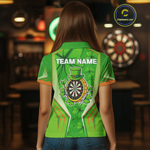 Load image into Gallery viewer, Green Luckiest Shamrock Women's Darts Shirt Custom St Patrick Day Darts Jersey Team Polo &amp; 1/4 Zip TDM4745