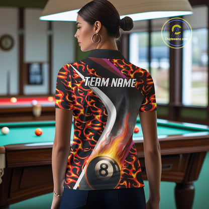 Personalized Flame Orange 8 Ball Pool Billiard Shirt For Women Custom Billiard Team Jerseys TDM4470