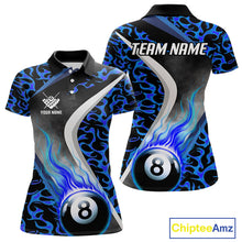 Load image into Gallery viewer, Personalized Flame Blue 8 Ball Pool Billiard Shirt For Women, Billiard Team Jersey Polo &amp; 1/4 Zip TDM4471