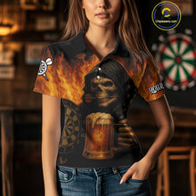 Load image into Gallery viewer, Personalized Funny Grim Reaper &amp; Beer Fire Darts Shirt For Women, Dart Jersey Team Polo &amp; 1/4 Zip TDM4486