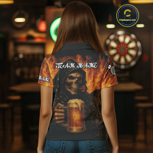 Load image into Gallery viewer, Personalized Funny Grim Reaper &amp; Beer Fire Darts Shirt For Women, Dart Jersey Team Polo &amp; 1/4 Zip TDM4486