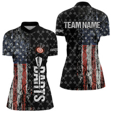 Load image into Gallery viewer, Grunge Vintage American Flag Custom Retro Dart Shirts For Women, Pride Team Patriotic Dart Jerseys TDM3693