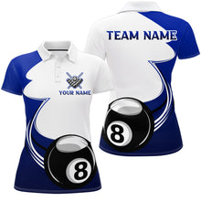 Load image into Gallery viewer, Personalized Billiard Tournament Sport Shirts, 8 Ball Pool Billiard Team Jersey For Women |Blue TDM1779
