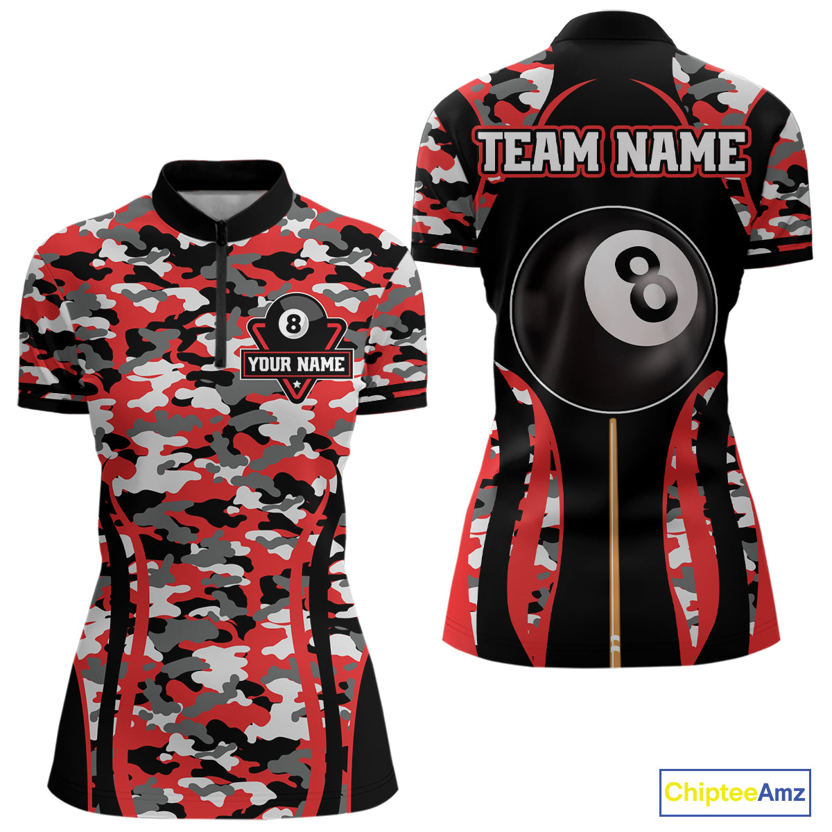 Custom Red Camouflage 8 Ball Pool Billiard Shirt For Women, Billiard Jersey Outfit, Pool Team Shirt TDM4204