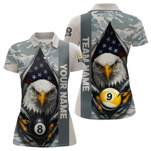 Load image into Gallery viewer, Grey Camo American Flag Eagle 8 Ball &amp; 9 Ball Pool Jersey For Women Custom Billiard Team Shirt TDM4661
