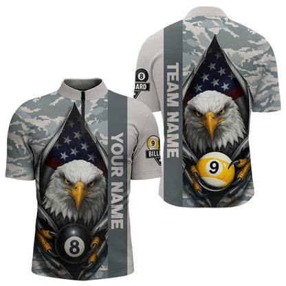 Grey Camo American Flag Eagle 8 Ball & 9 Ball Pool Jersey For Men Custom Billiard Team Shirt TDM4661