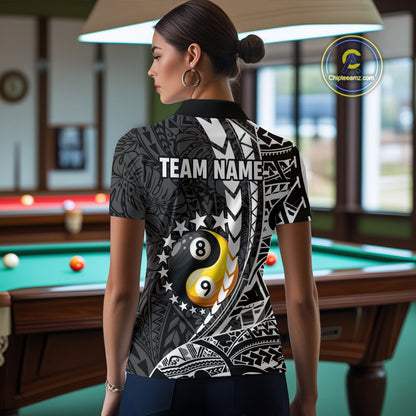 Custom White Black Tribal Yin-Yang 8 & 9 Ball Billiard Shirt For Women, Funny Pool Team Jersey TDM4687