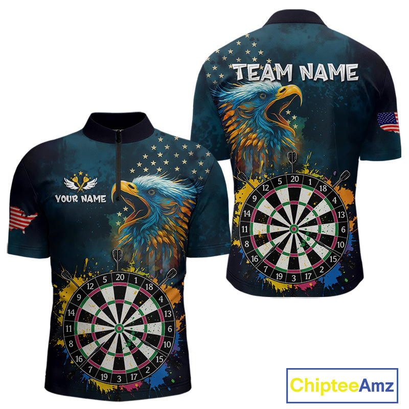 Funny Colorful Dartboard Eagle Darts Shirt For Men Custom Navy Blue US Flag Darts Team Jersey TDM4292